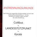 Urkunde Landesstützpunkt Cottbus